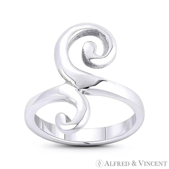 Swirling Plant Vine Charm Ladies' Right-Hand Ring in .925 Sterling Silver Sz. 7 - Picture 1 of 1